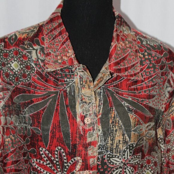 TanJay Shear Multicolor 3/4 Sleeve Button Down Top - Picture 2 of 11